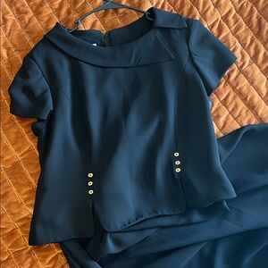 Karin Steven’s Vintage Classic One Piece Black Dress Cap Sleeves Gold Accents 14